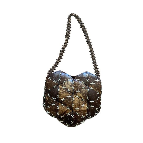 handmade Handbags - Handmade Heart Shaped Coconut purse Handbag Brown 8.5 x 8